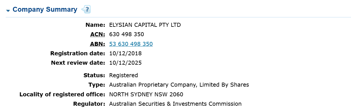 ASIC search results in Australia, showing discrepancies in company details and registration dates