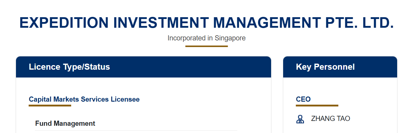 The company’s fund management license issued by the Monetary Authority of Singapore.