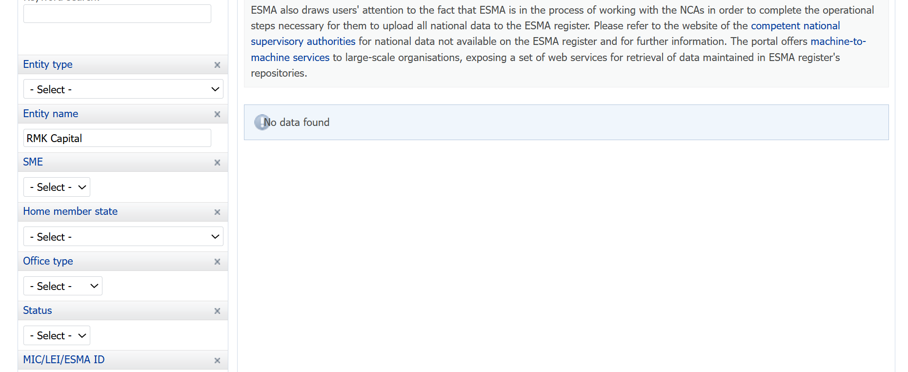 No evidence of ESMA-recognized authorization was found.