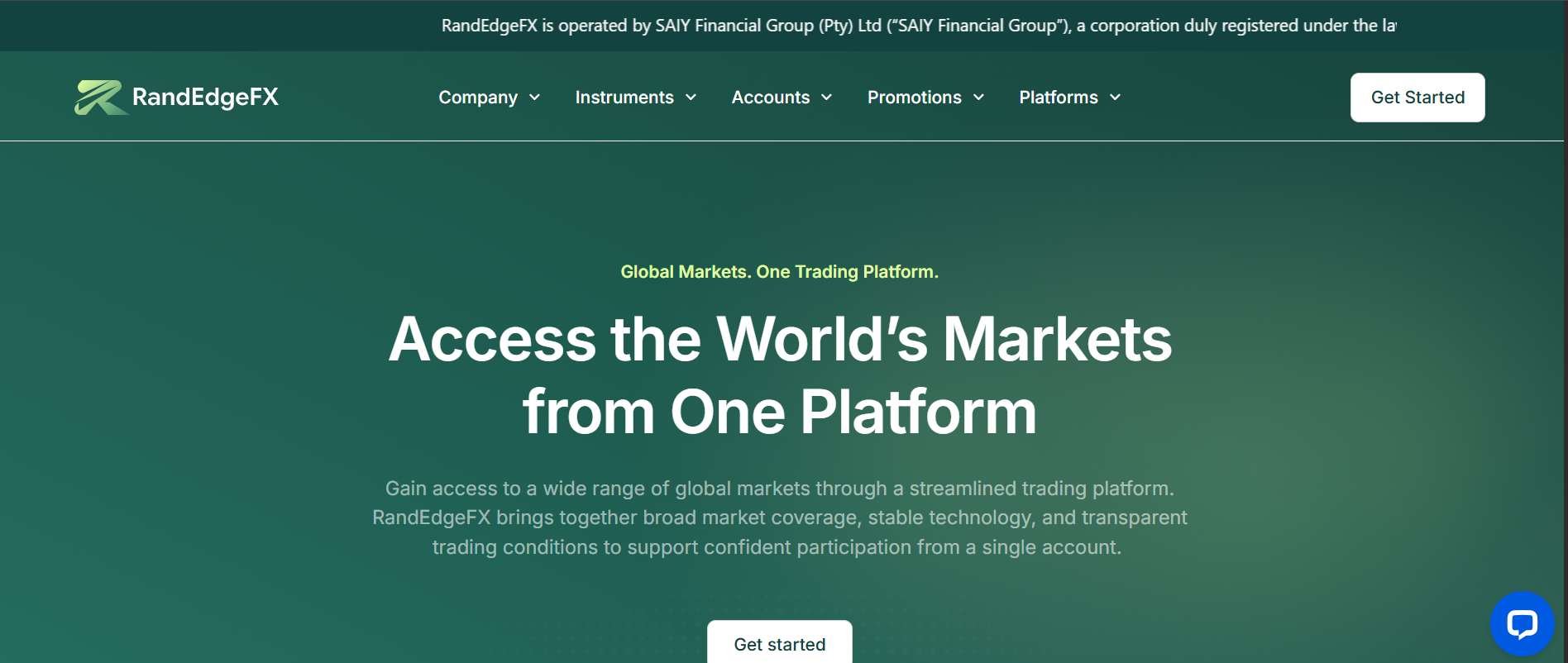 A screenshot of the official website homepage highlighting the broker's presentation.