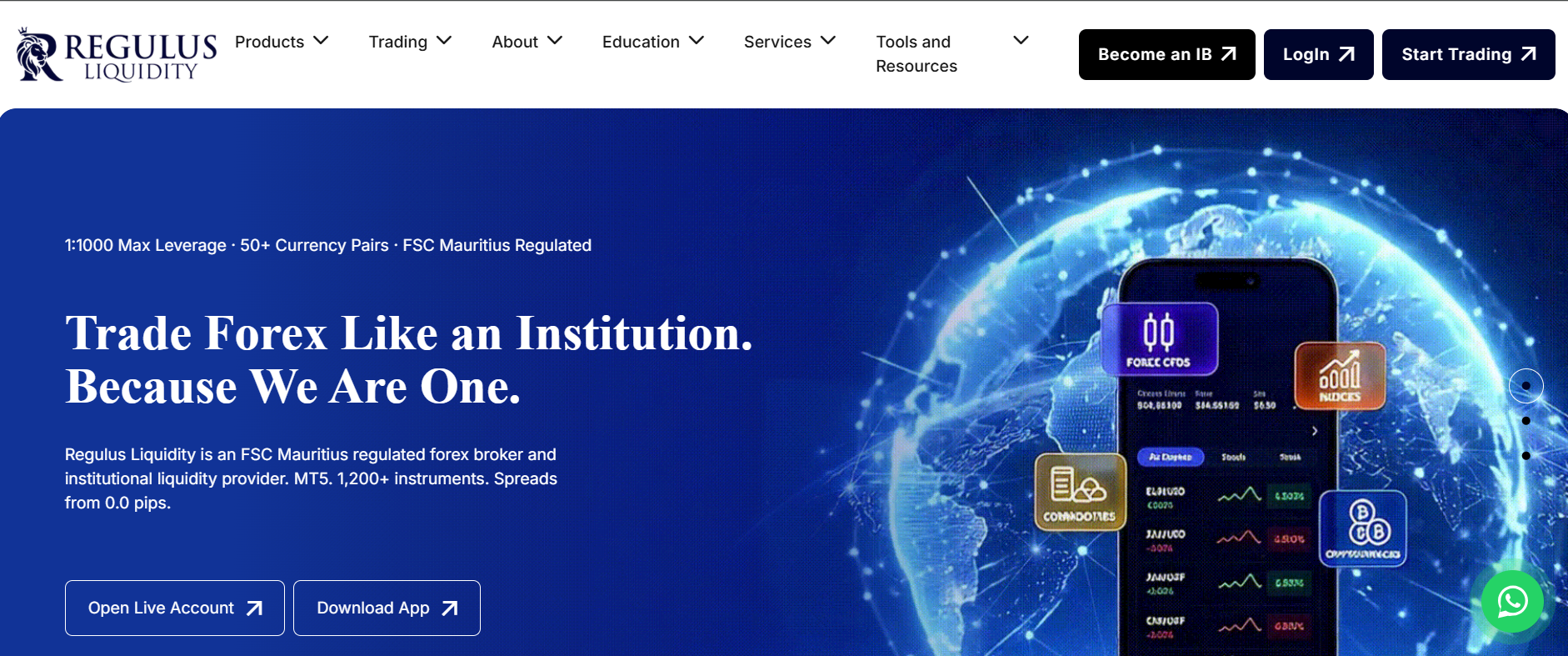 Homepage of the official regulus.org website.
