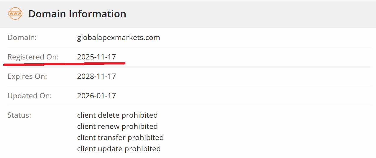 Information about the registration date and history of the broker’s official domain.